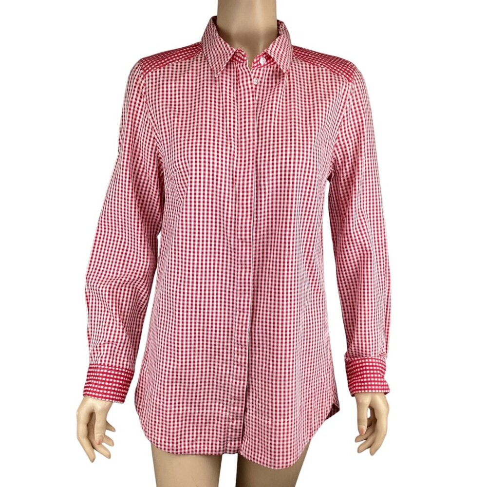 Tyler Böe Womens Reverse Check Sherri Button‎ Down Top Shirt Size 1o Red Gingham